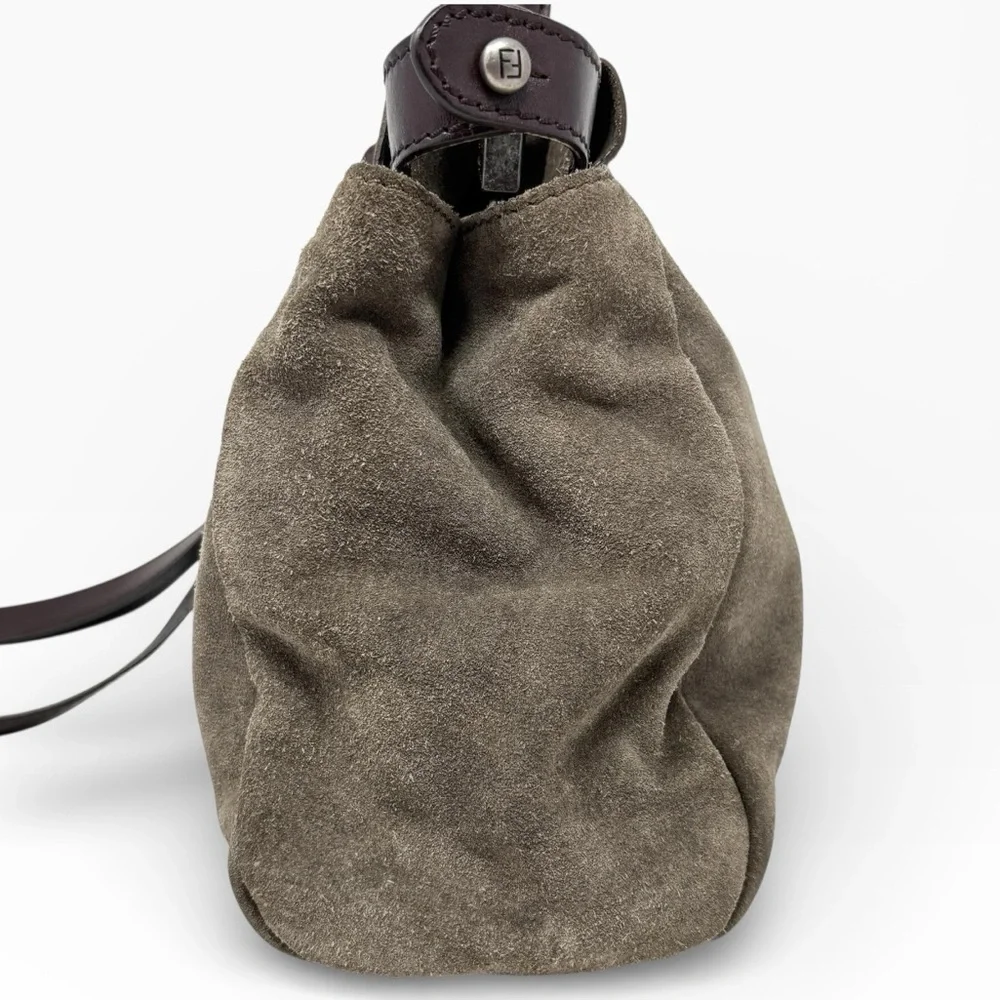 Fendi Peekaboo Top Handle Bag Dove Grey Suede Medium Silver Hardware - Picture 7 of 16